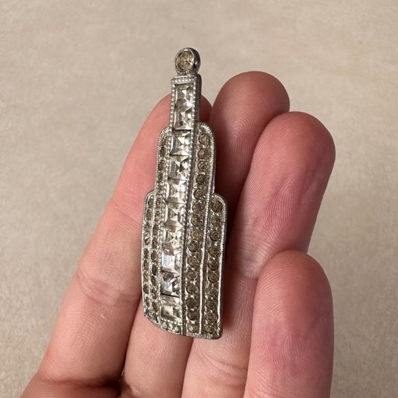 Antique Art Deco silver glass paste rhinestones dress scarf clip pin brooch - Picture 4 of 7